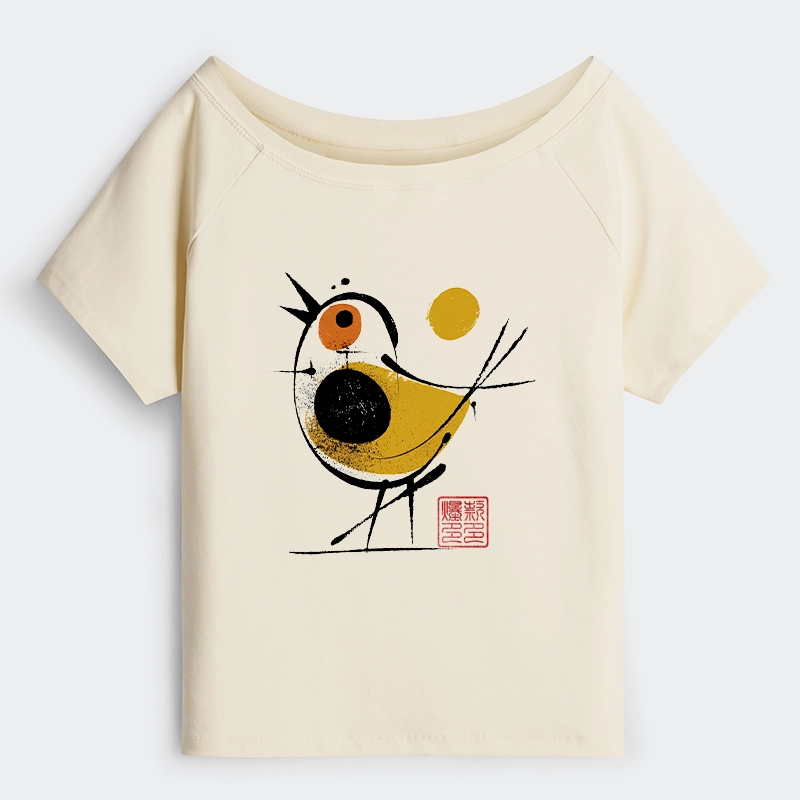 Tokyo-Tiger Aesthetic Yellow And Black Bird Off Shoulder T-Shirt