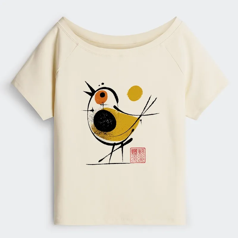 Tokyo-Tiger Aesthetic Yellow And Black Bird Off Shoulder T-Shirt