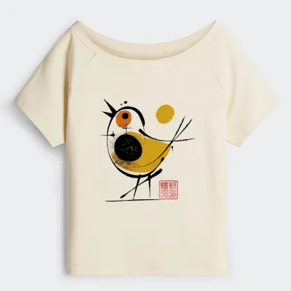 Tokyo-Tiger Aesthetic Yellow And Black Bird Off Shoulder T-Shirt