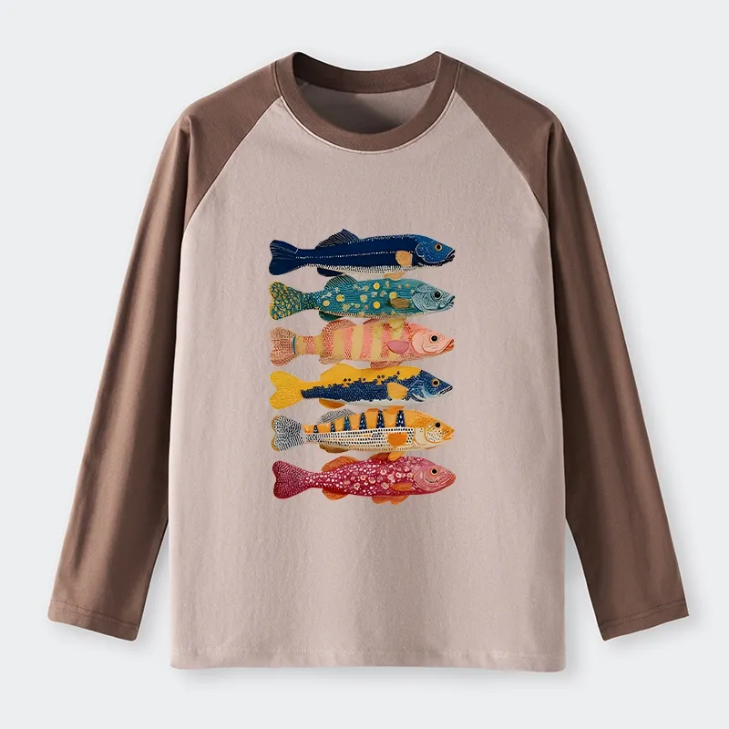 Tokyo-Tiger Colorful Fish Art Collection Raglan Long Sleeve T-shirt