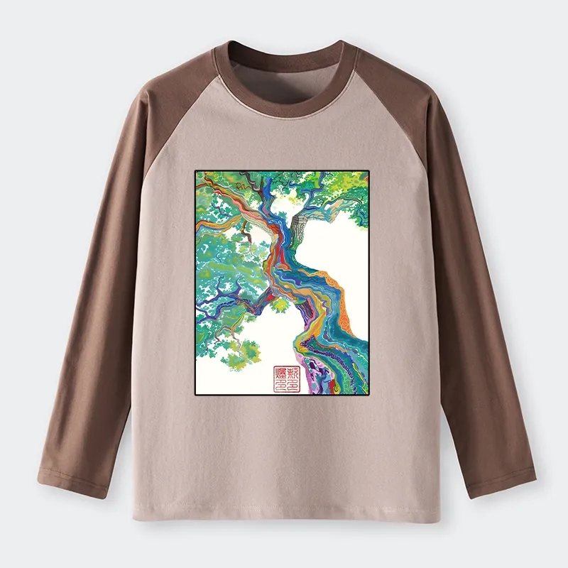 Tokyo-Tiger Colorful Magic Tree Raglan Long Sleeve T-shirt