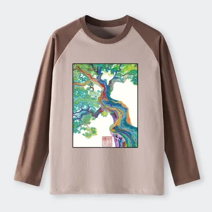 Tokyo-Tiger Colorful Magic Tree Raglan Long Sleeve T-shirt