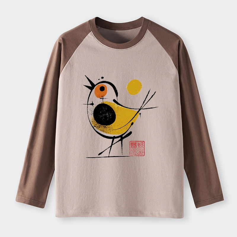 Tokyo-Tiger Aesthetic Yellow And Black Bird Raglan Long Sleeve T-shirt
