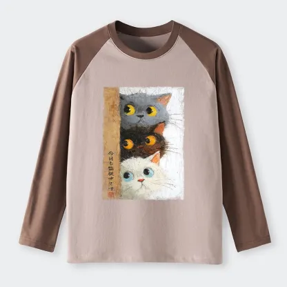 Tokyo-Tiger Three Cute Cats Watch You Raglan Long Sleeve T-shirt
