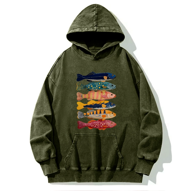 Tokyo-Tiger Colorful Fish Art Collection Washed Hoodie