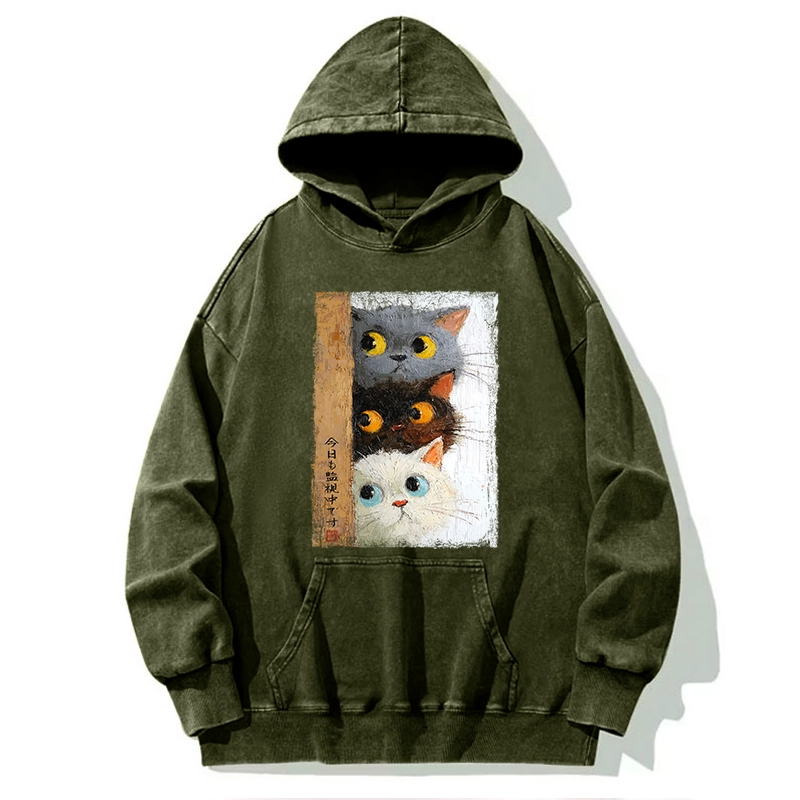 Tokyo-Tiger Three Cute Cats Watch You Washed Hoodie
