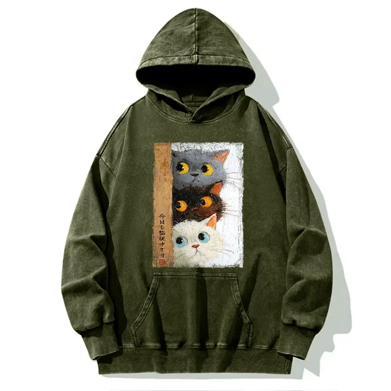 Tokyo-Tiger Three Cute Cats Watch You Washed Hoodie