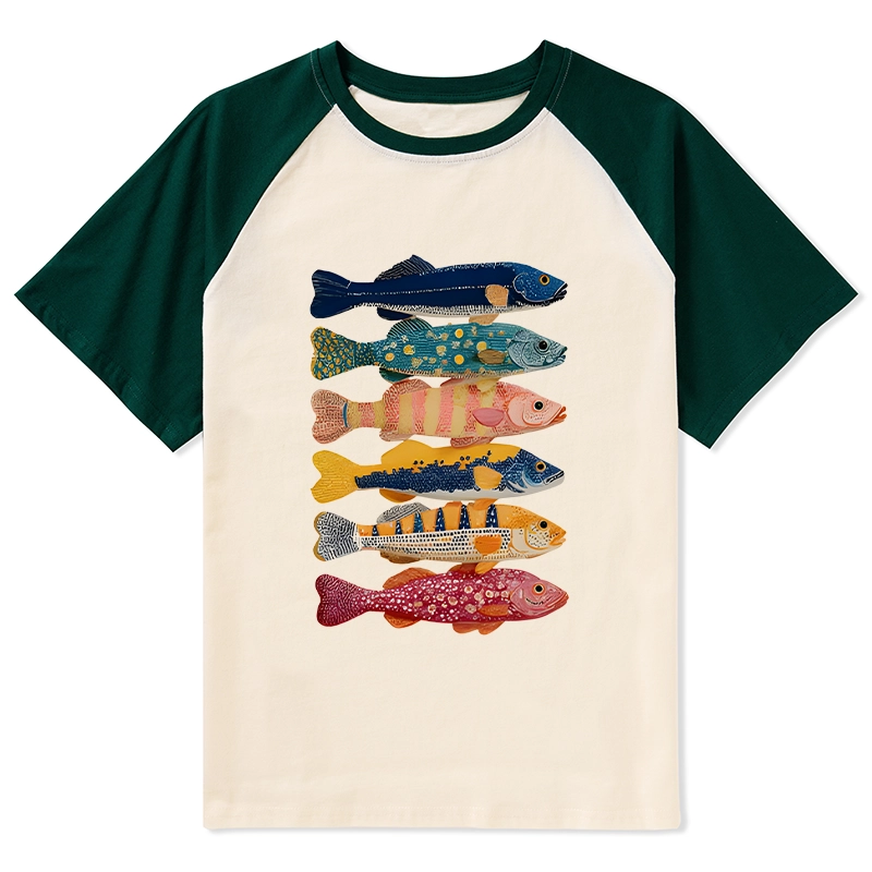 Tokyo-Tiger Colorful Fish Art Collection Raglan T-shirt