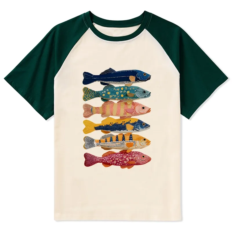 Tokyo-Tiger Colorful Fish Art Collection Raglan T-shirt Sale