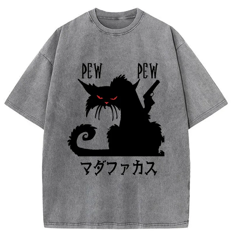Tokyo-Tiger Angry Japanese Cat Washed T-Shirt