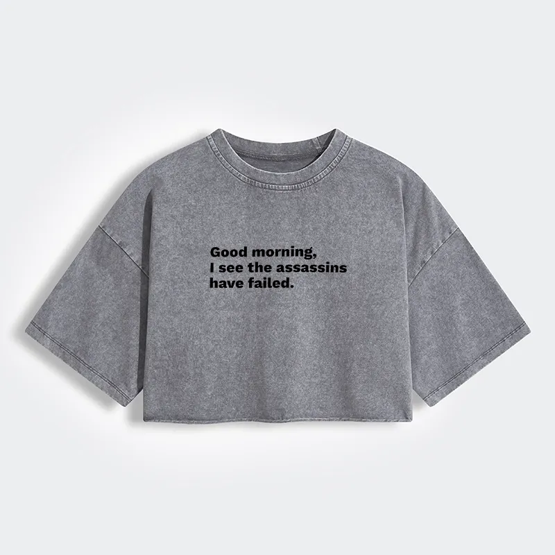 Tokyo-Tiger Assassins Failed Morning Quote Art Women's Washed Crop T-Shirt Sale