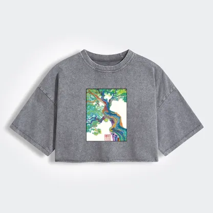 Tokyo-Tiger Colorful Magic Tree Women's Washed Crop T-Shirt