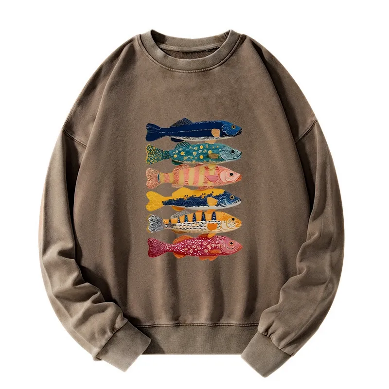 Tokyo-Tiger Colorful Fish Art Collection Washed Sweatshirt