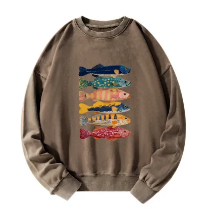 Tokyo-Tiger Colorful Fish Art Collection Washed Sweatshirt