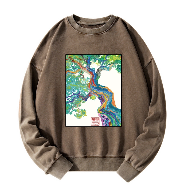 Tokyo-Tiger Colorful Magic Tree Washed Sweatshirt