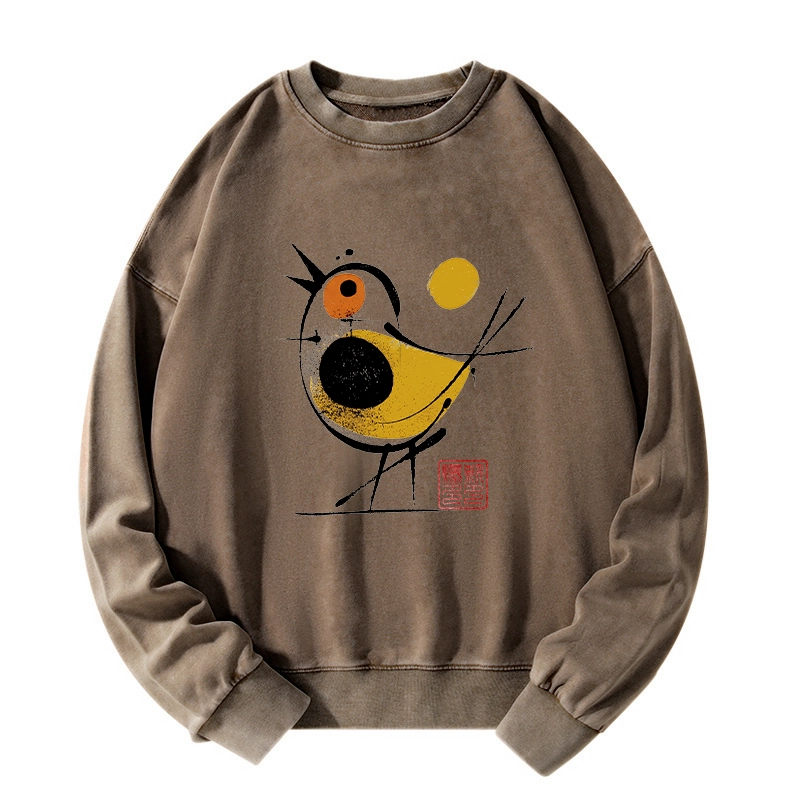 Tokyo-Tiger Aesthetic Yellow And Black Bird Washed Sweatshirt