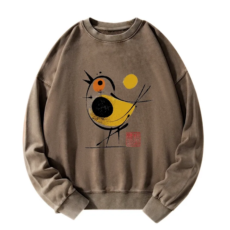 Tokyo-Tiger Aesthetic Yellow And Black Bird Washed Sweatshirt