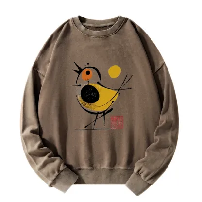 Tokyo-Tiger Aesthetic Yellow And Black Bird Washed Sweatshirt