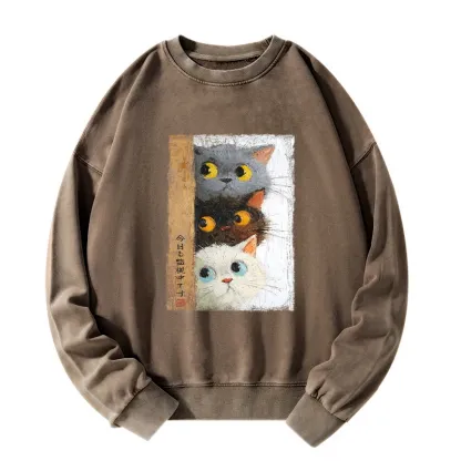 Tokyo-Tiger Three Cute Cats Watch You Washed Sweatshirt