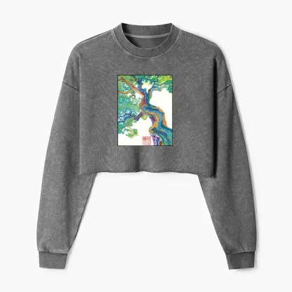 Tokyo-Tiger Colorful Magic Tree Washed Crop Sweatshirt
