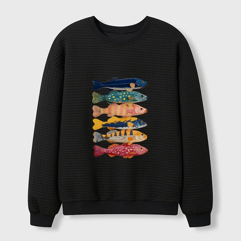 Tokyo-Tiger Colorful Fish Art Collection Waffle Sweatshirt