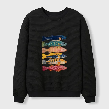 Tokyo-Tiger Colorful Fish Art Collection Waffle Sweatshirt