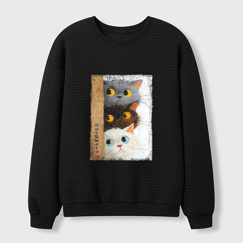 Tokyo-Tiger Three Cute Cats Watch You Waffle Sweatshirt