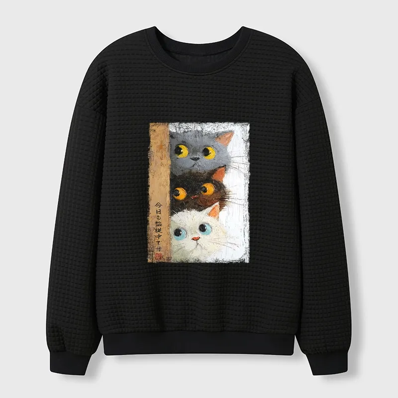 Tokyo-Tiger Three Cute Cats Watch You Waffle Sweatshirt
