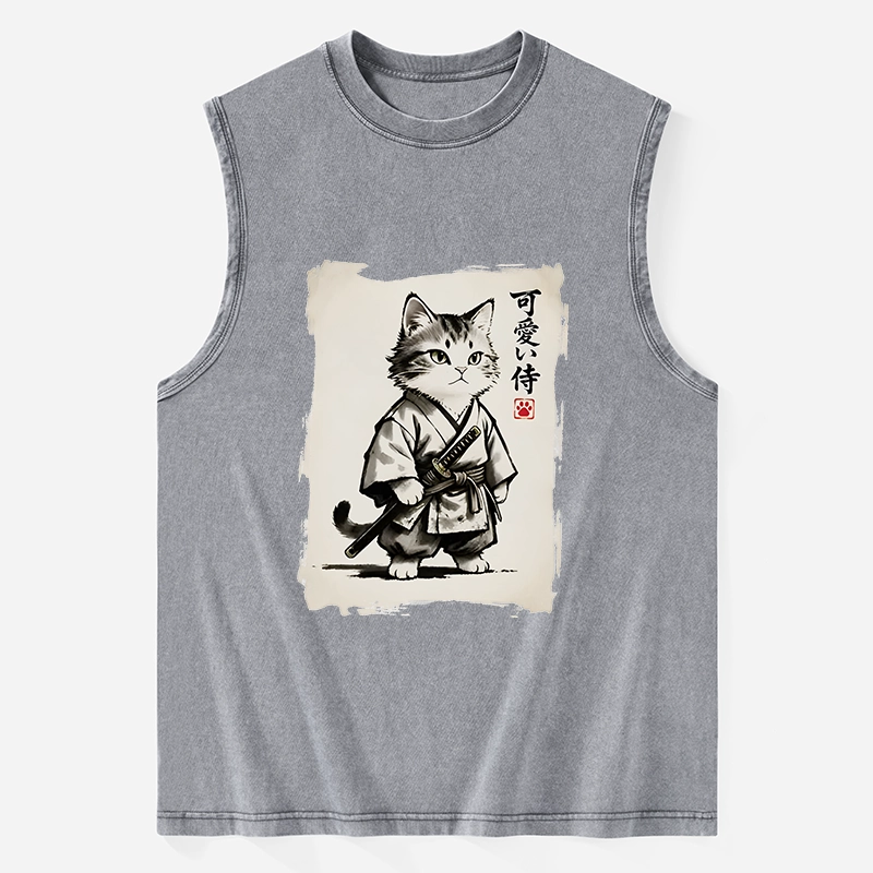 Tokyo-Tiger Japanese Samurai Cat Illustration Washed Tank