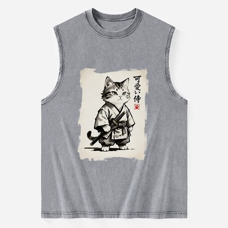 Tokyo-Tiger Japanese Samurai Cat Illustration Washed Tank