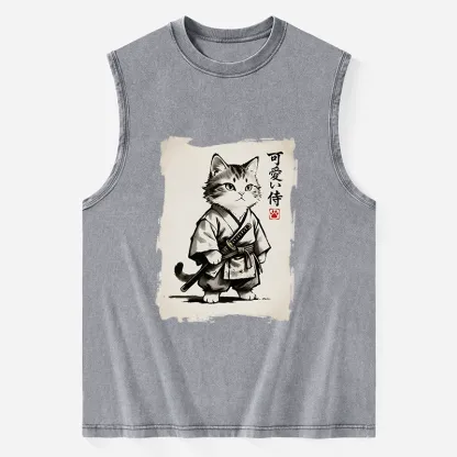 Tokyo-Tiger Japanese Samurai Cat Illustration Washed Tank