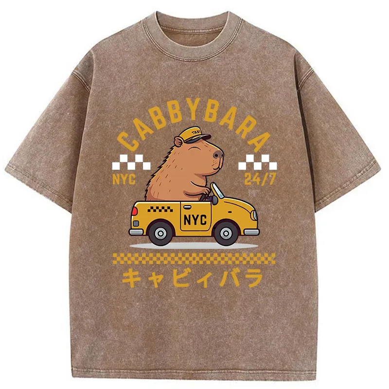 Tokyo-Tiger Capybara Driving Washed T-Shirt