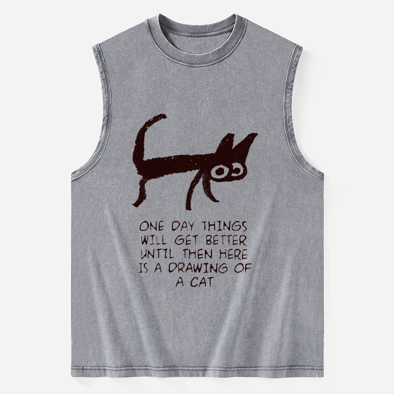 Tokyo-Tiger Cat Cheer Up Drawing Washed Tank