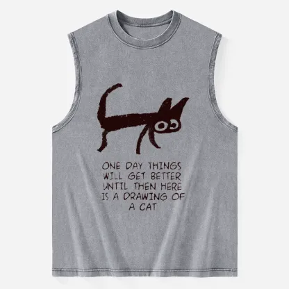 Tokyo-Tiger Cat Cheer Up Drawing Washed Tank