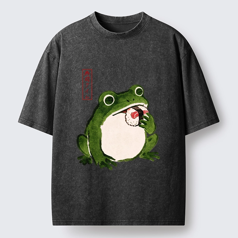 Tokyo-Tiger Sushi Time For The Hungry Frog Washed T-Shirt