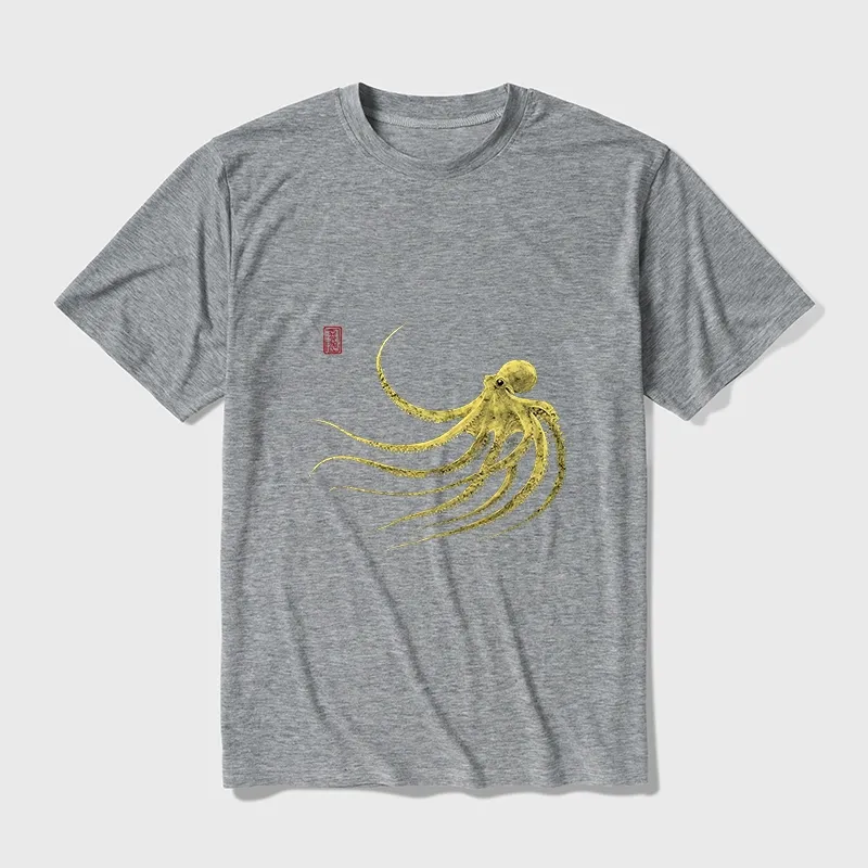 Tokyo-Tiger Retro Octopus Japanese Cotton Blend T-Shirt
