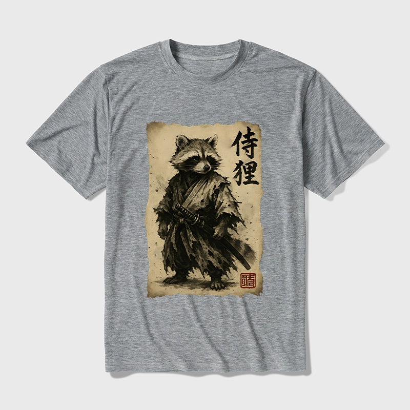 Tokyo-Tiger Retro Raccoon Samurai Cotton Blend T-Shirt