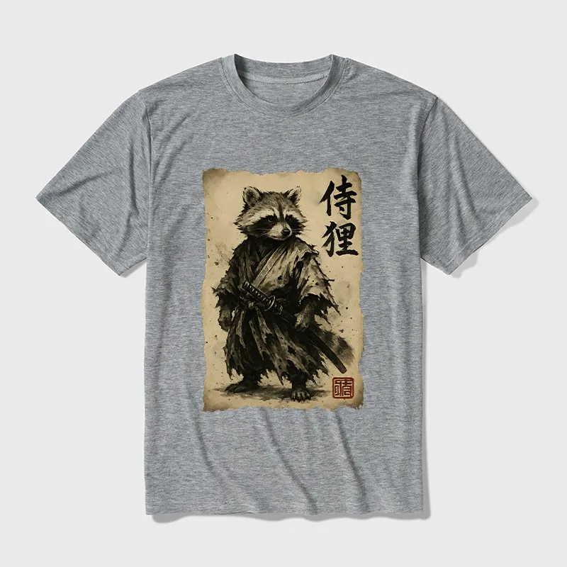 Tokyo-Tiger Retro Raccoon Samurai Cotton Blend T-Shirt