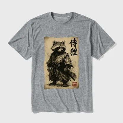 Tokyo-Tiger Retro Raccoon Samurai Cotton Blend T-Shirt