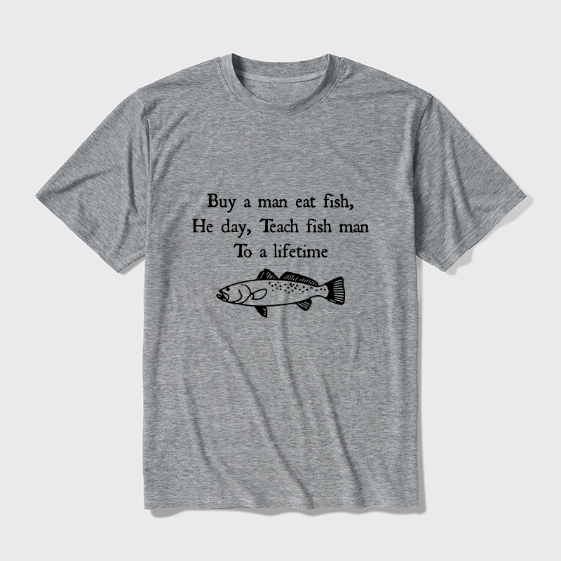Tokyo-Tiger Man Eat Fish Meme Cotton Blend T-Shirt