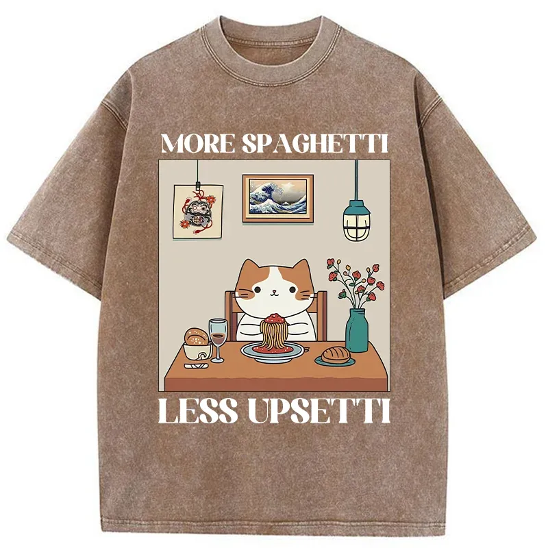 Tokyo-Tiger Cat Eats Spaghetti Washed T-Shirt