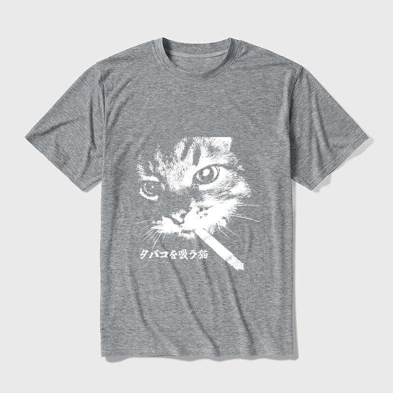 Tokyo-Tiger Retro Cat Smoking Cotton Blend T-Shirt