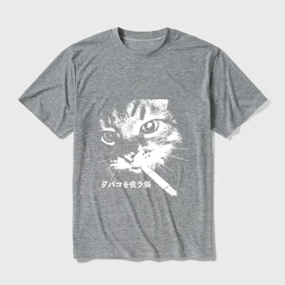 Tokyo-Tiger Retro Cat Smoking Cotton Blend T-Shirt