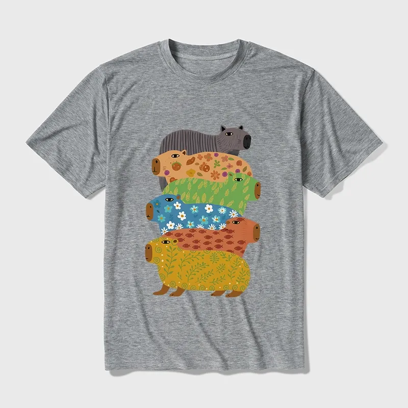 Tokyo-Tiger Colorful Capybaras Cotton Blend T-Shirt