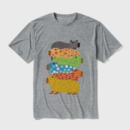 Tokyo-Tiger Colorful Capybaras Cotton Blend T-Shirt