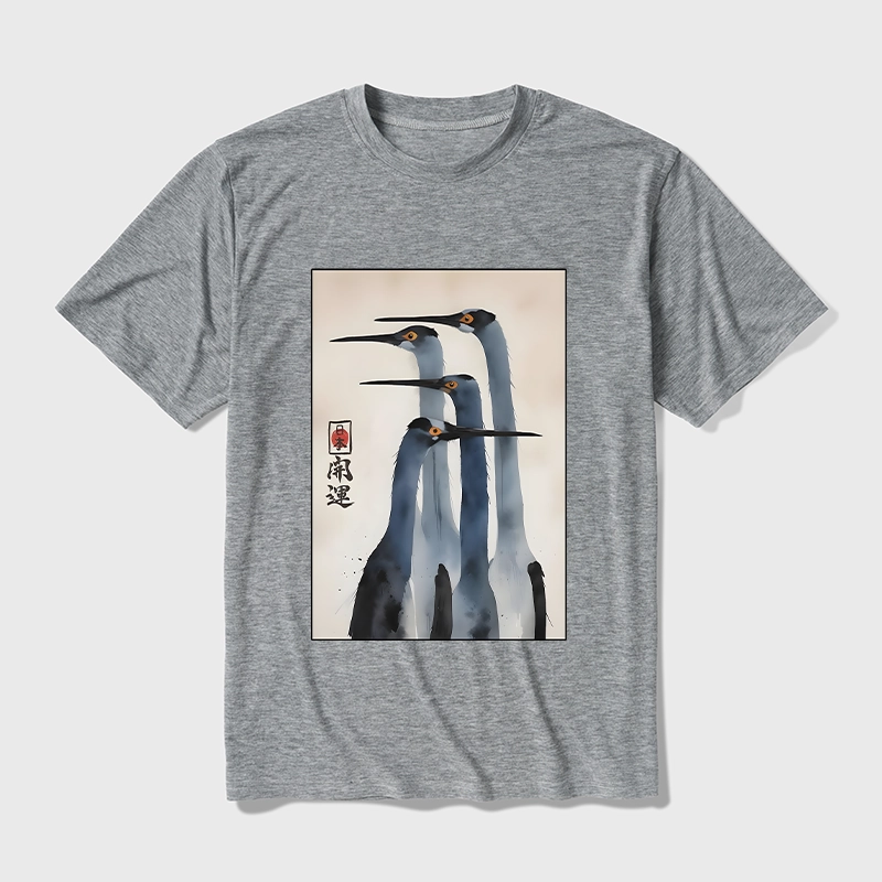 Tokyo-Tiger Retro Sandhill Crane Cotton Blend T-Shirt