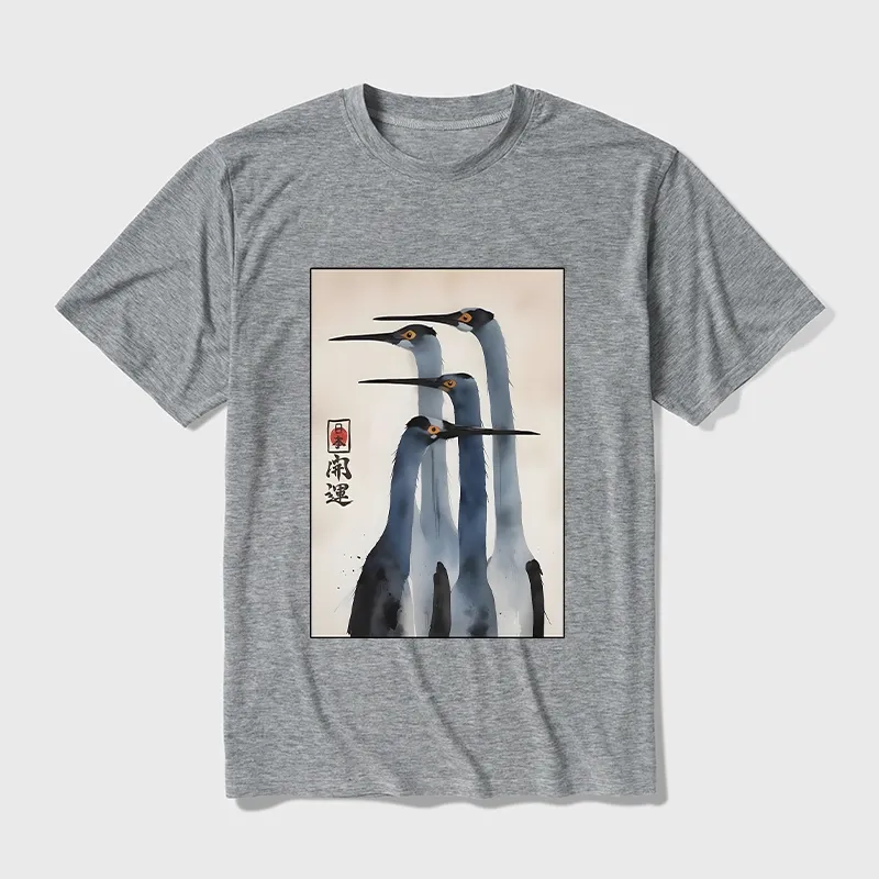 Tokyo-Tiger Retro Sandhill Crane Cotton Blend T-Shirt