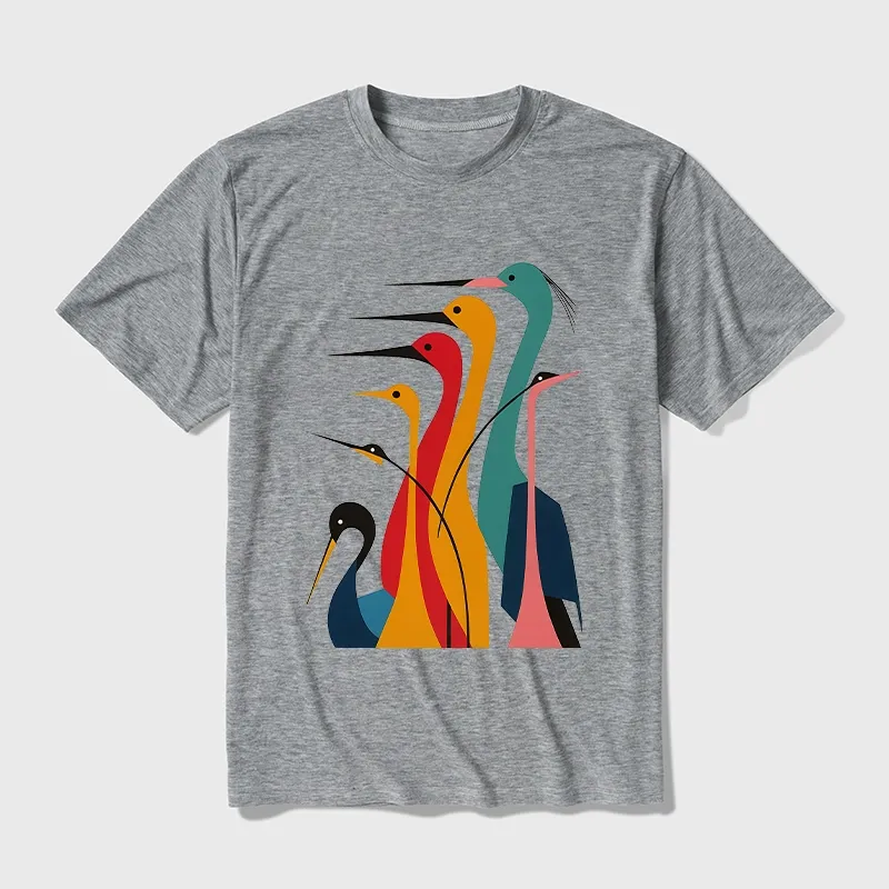 Tokyo-Tiger Various Types Of Cranes Cotton Blend T-Shirt