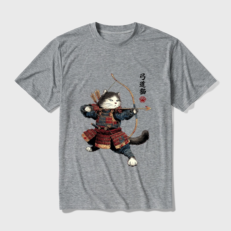Tokyo-Tiger Kyudo Samurai Cat Cotton Blend T-Shirt