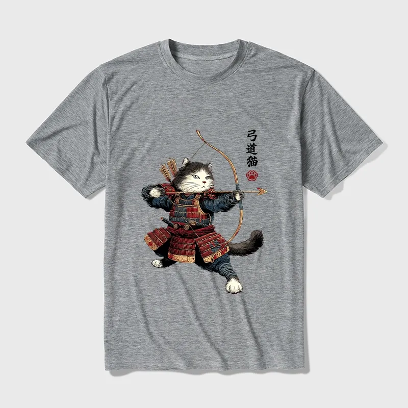 Tokyo-Tiger Kyudo Samurai Cat Cotton Blend T-Shirt